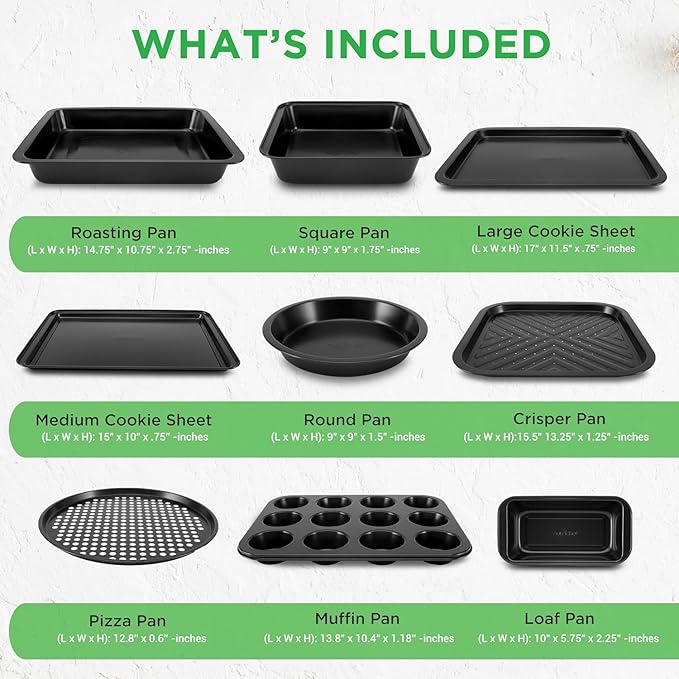 NutriChef 10-Piece Non-Stick Baking Set – Heavy-Duty Carbon Steel Bakeware Set w/ Cookie Sheets