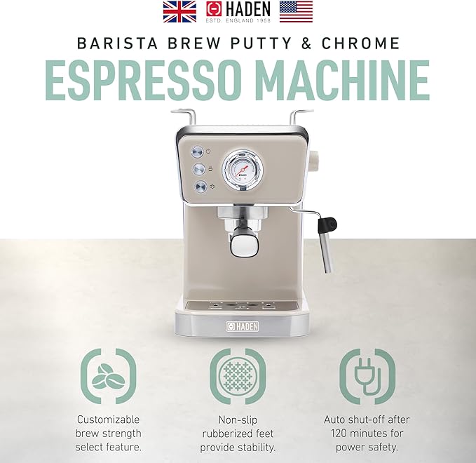 HADEN Barista Brew Espresso Coffee Machine, Stainless Steel Espresso Maker with Milk Frother and