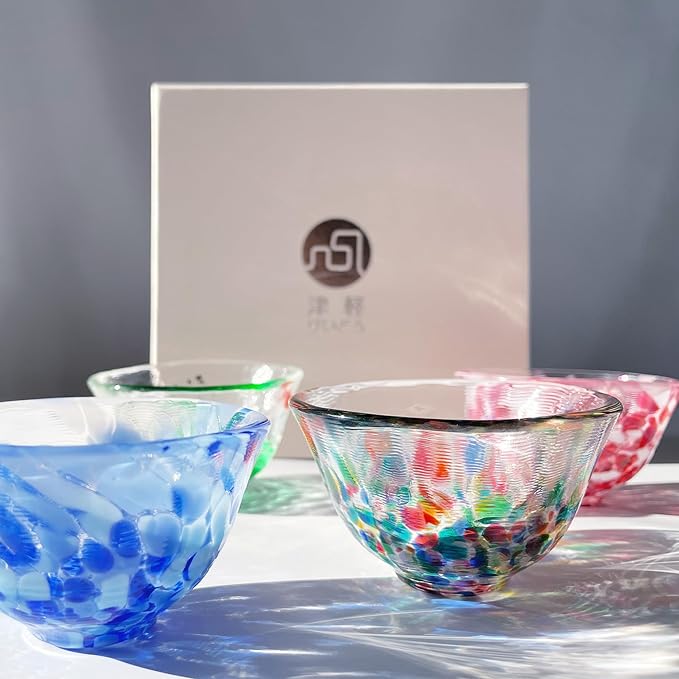 Japanese Handcrafted Sake Glass Set, Artisan Glassware for Cold Sake and Shochu, Made in Japan