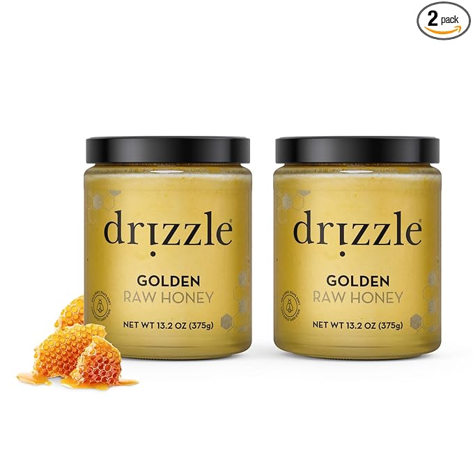 Drizzle Golden Raw Honey - All Natural Pure Raw Honey, Unfiltered & Unheated, Use in Tea & Coffee