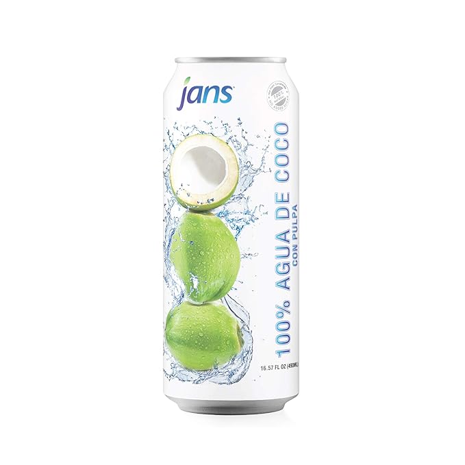 Jans 100% Pure Coconut Water with Real Pulp (12-Pack 16.57 Fl Oz) - No Sugar Added, Non-GMO