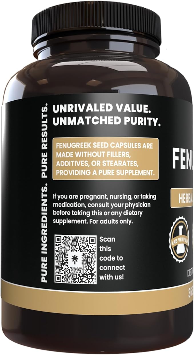 Pure Original Ingredients Fenugreek (365 Capsules) No Magnesium Or Rice Fillers, Always Pure, Lab