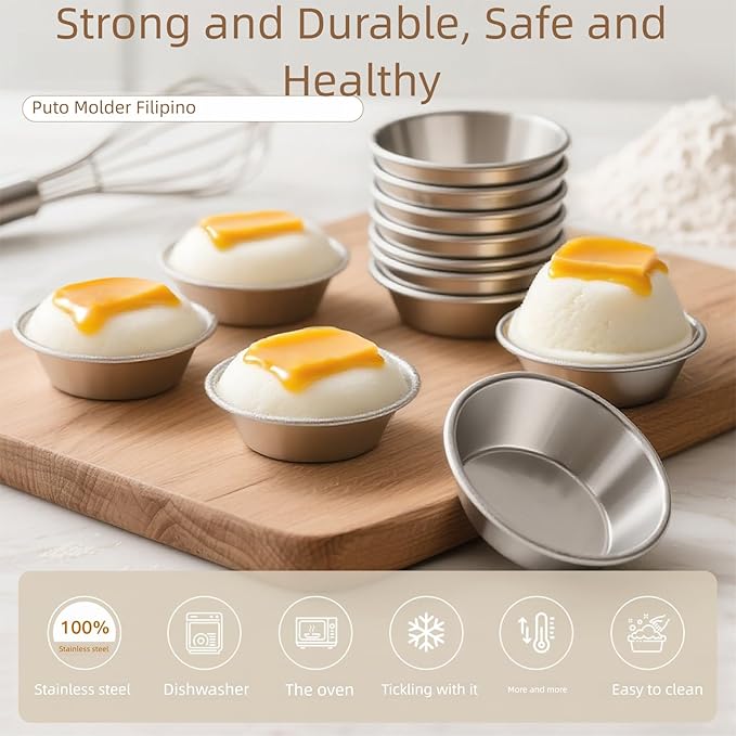 24 Pcs Puto Molder Filipino - 3.1??x 1.2??Reusable Puto Mold Cups for Steamer Filipino - Kutsinta