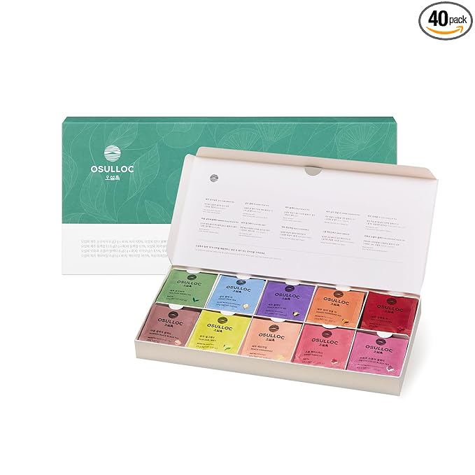 OSULLOC Premium Tea Collection (40 count, 10 flavors x 4 ea), Assorted Tea bag Sampler, Tea Gift