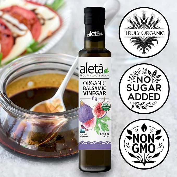 Aleta Farms Fig Balsamic Vinegar, Greek Organic Flavored Vinegar, USDA Organic, Perfect for Salad