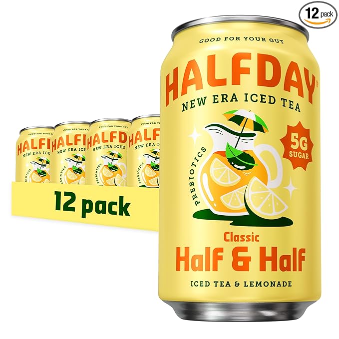 HALFDAY Prebiotic Half & Half Iced Tea Cans, Supports Digestive & Gut Health, 6g Plant Fiber &