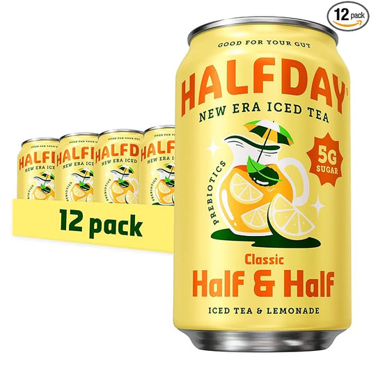 HALFDAY Prebiotic Half & Half Iced Tea Cans, Supports Digestive & Gut Health, 6g Plant Fiber &