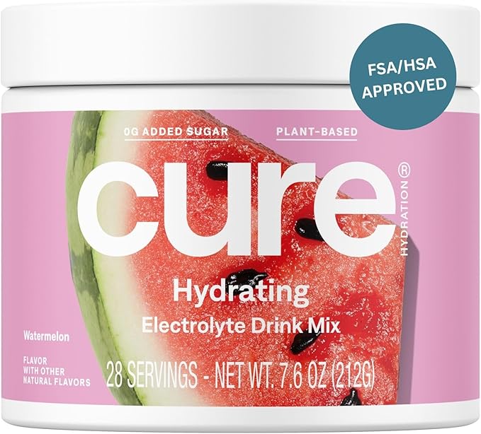 Cure Hydration | Plant-Based Electrolyte Drink Mix | No Added Sugar | FSA-HSA | Dehydration Relief