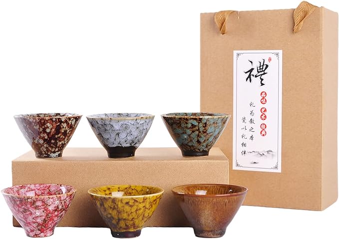 WHJY Ceramic, Japanese Sake Cups, Traditional Chinese Kung Fu Tea cups set Kiln Change Glazed. set