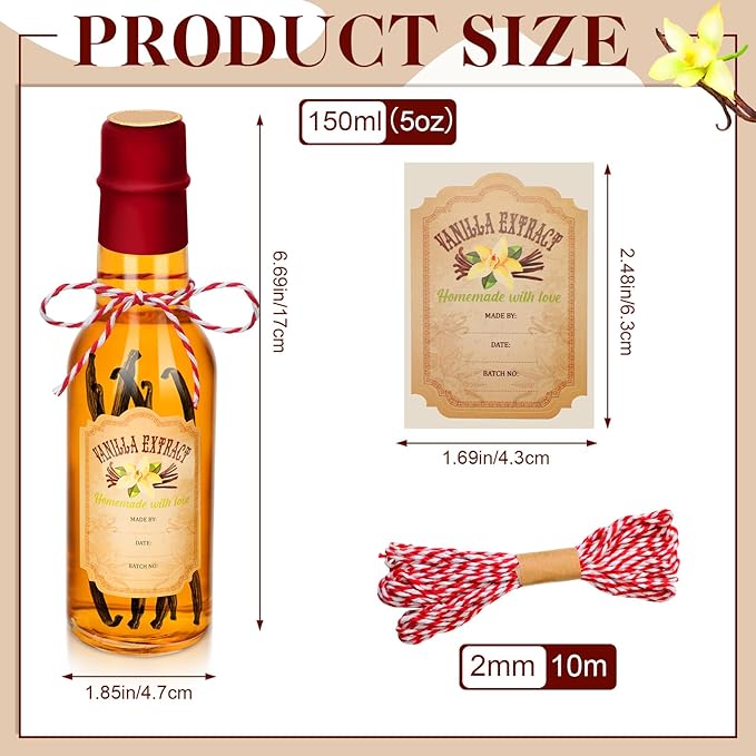 Tioncy 16 Pcs Vanilla Extract Bottles for Homemade Vanilla Jar Glass Bottle with Cap, Shrink Band