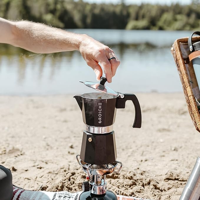 GROSCHE Milano Stovetop Espresso Maker Moka Pot 3 espresso Cup - 5 oz, Black - Cuban Coffee Maker