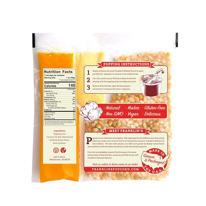 Franklin?셲 Gourmet Popcorn All-In-One Popcorn Packs for Popcorn Machine - 8oz Pack of 10 - Made in