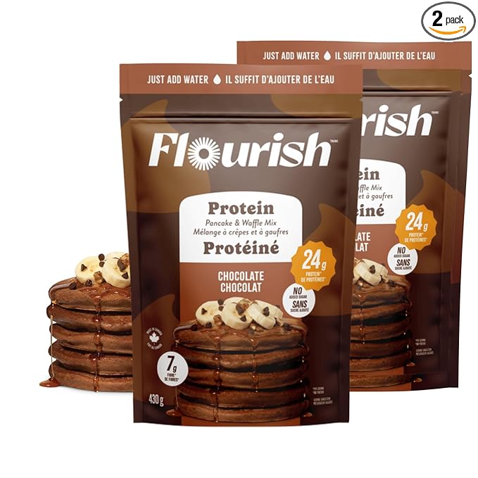 Flourish Protein Pancake & Waffle Mix, with Whey Protein & Flax Seed, No Added Sugar, High in