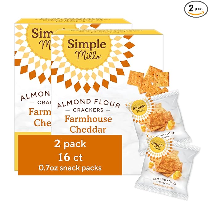 Simple Mills Almond Flour Crackers Snack Packs, Farmhouse Cheddar, Gluten Free, Flax Seed