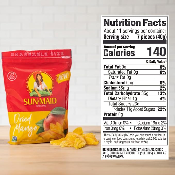 Sun-Maid Dried Mangos - 15 oz Resealable Bag - Dried Mango Slices - Dried Fruit Snack for Lunches