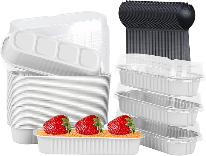 LNYZQUS Mini Loaf Baking Pans with Lids 50 Pack, 6.8oz Rectangle Aluminum Foil Mini Cake Baking