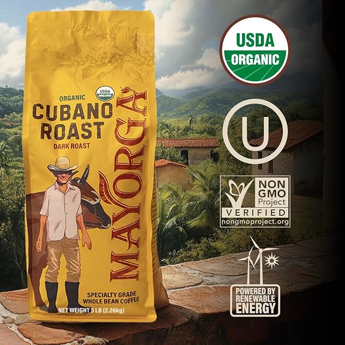 Mayorga Dark Roast Coffee 5lb bag Cubano Roast 100% Arabica Café Whole Coffee Beans - Smoothest
