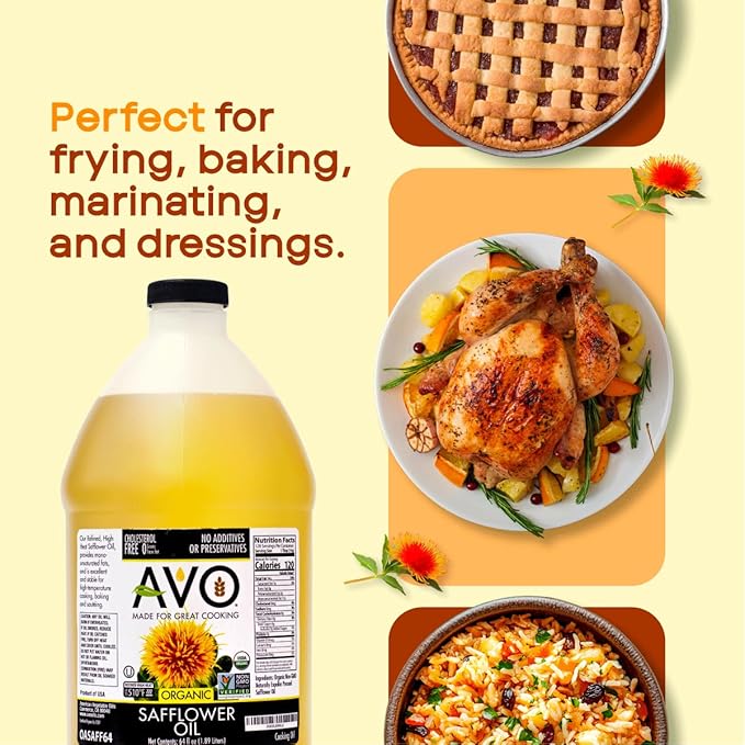 AVO Organic High Oleic Safflower Oil - Frying, Baking, Non-stick Saut챕ing, Salads, Vinaigrette