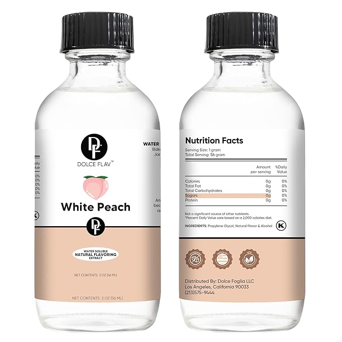 Dolce Flav Natural White Peach Extract 2 oz ??Kosher, Sugar-Free, Concentrated Sweet White Peach