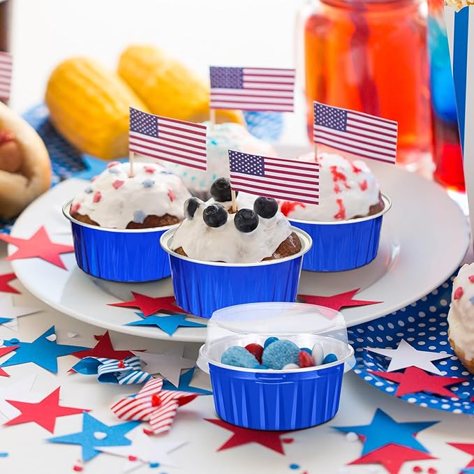 Gejoy 400 Pcs Aluminum Foil Baking Cups with Lids 5 oz Disposable Ramekins Mini Cake Pans Creme