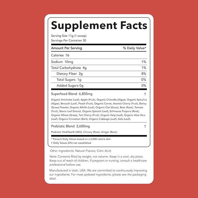 Clean Simple Eats Super Greens Powder, Naturally Flavored Greens Powder with Chlorella, Spirulina