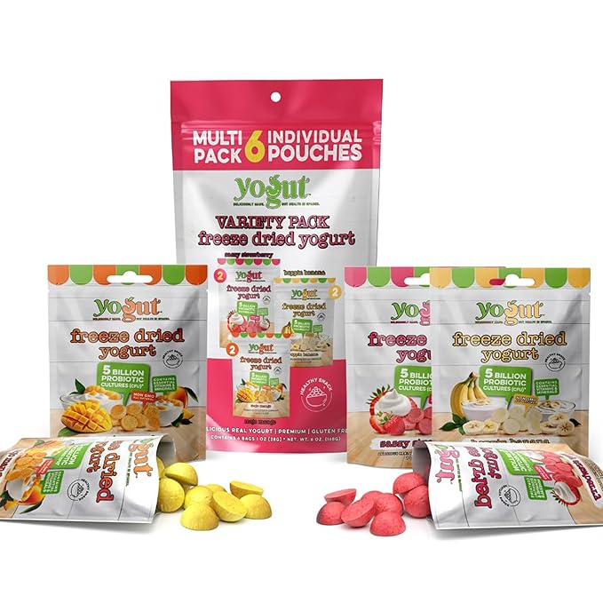 YoGut Freeze Dried Yogurt Snack, Variety Pack, 6 Pack, Healthy Snacks for Kids, Toddlers & Adults