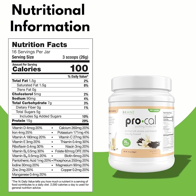 Pro-Cal Vanilla Meal Replacement Powder, 16.4 oz ??High Protein, Low Calorie Shake & Pudding Mix