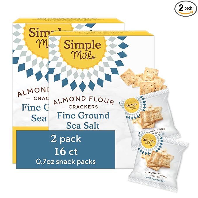 Simple Mills Almond Flour Crackers Snack Packs, Sea Salt, Gluten Free, Flax Seed, Sunflower Seeds