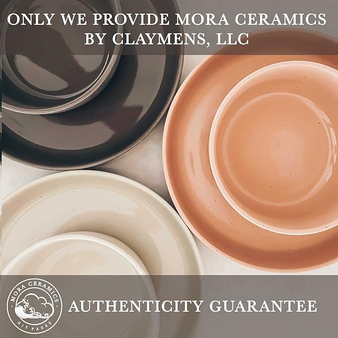 Mora Ceramic Flat Pasta Bowl Set of 4-35oz, Microwave Safe Plate with High Edge - Modern Porcelain