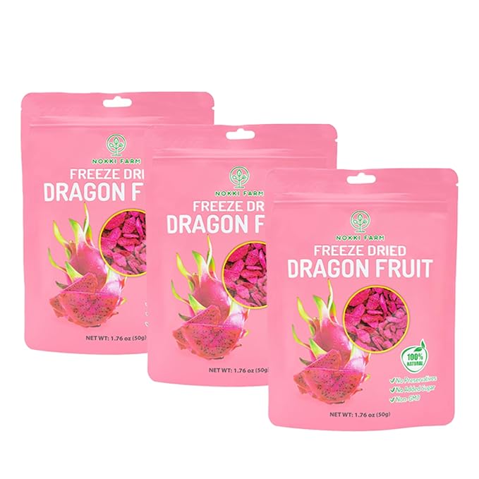 NOKKI FARM Freeze Dried Dragon Fruit - Healthy & Exotic Tropical Superfood Snacks, No Added Sugar
