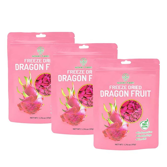 NOKKI FARM Freeze Dried Dragon Fruit - Healthy & Exotic Tropical Superfood Snacks, No Added Sugar