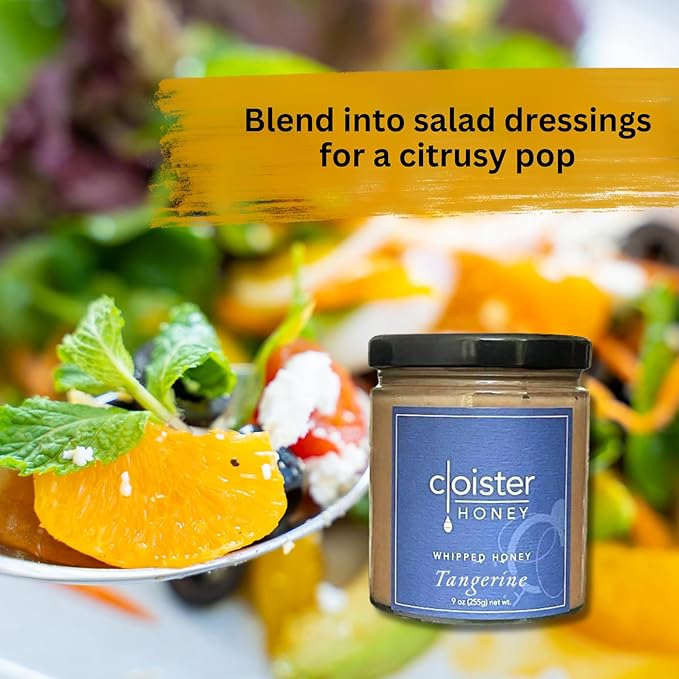 Cloister Honey Whipped Honey - Tangerine (9 oz) | Hand Crafted | Raw Artisan Honey | 100% Pure, Raw