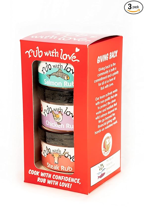 Rub with Love, Everyday Meat Rubs and Seasonings Gift Set (3 Jars) Grilling and BBQ Spices for