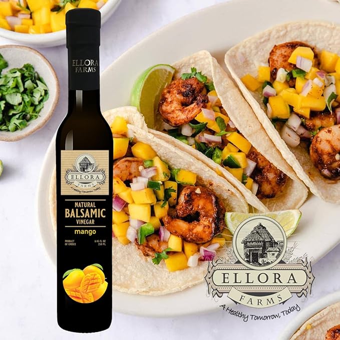 Ellora Farms, Mango fruit Infused Greek Balsamic Vinegar, thick and creamy, no-added sugars