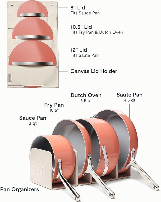 Caraway Nonstick Ceramic Cookware Set (12 Piece) Pots, Pans, Lids and Kitchen Storage - Non Toxic