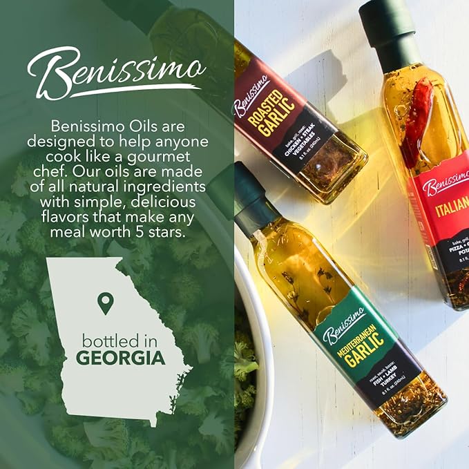 Benissimo Mediterranean Garlic Infused Oil, All Natural Gourmet Cooking Oil with Fragrant