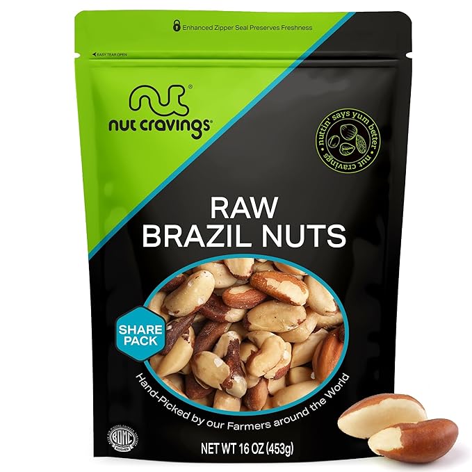 NUT CRAVINGS - Raw Brazil Nuts, Unsalted, No Shell, Whole, (16oz - 1 LB) Bulk Nuts Packed Fresh in