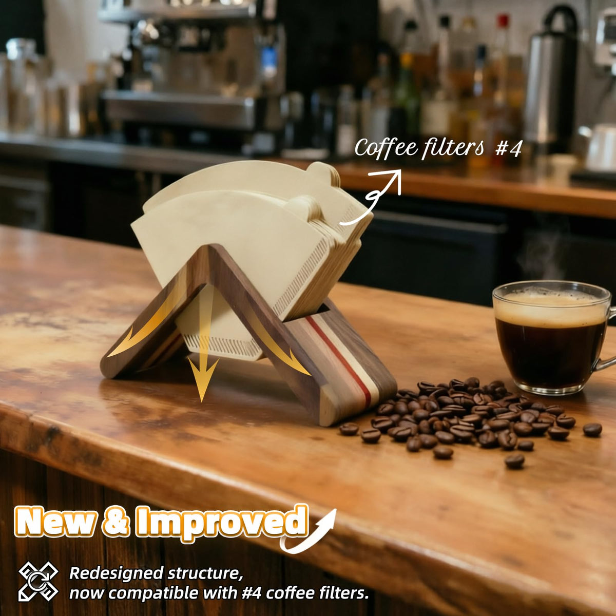 XIFOWE Wooden Coffee Filter Holder, #1#2#4 V60 Cone Coffee Filters