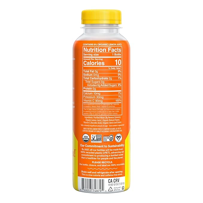 Lemon Perfect Peach, Flavored Lemon Water, Organic, Zero Sugar, Healthy Hydration Drinks, 15.2 fl