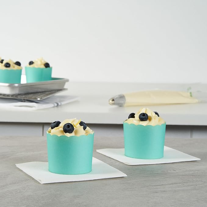 Panificio 6 Ounce Cupcake Wrappers, 200 Scalloped Baking Cups - Oven-Ready, Greaseproof, Turquoise