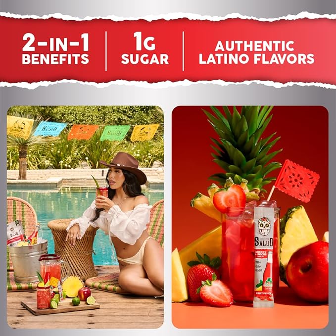 Salud x Jarritos 2-in-1 Energy Drink Powder + Focus, Fruit Punch, Organic Caffeine, B6 + B12