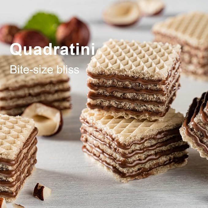 Loacker Quadratini Hazelnut Wafer Cookies LARGE - 30% Less Sugar - Premium Crispy Bite Size Wafers
