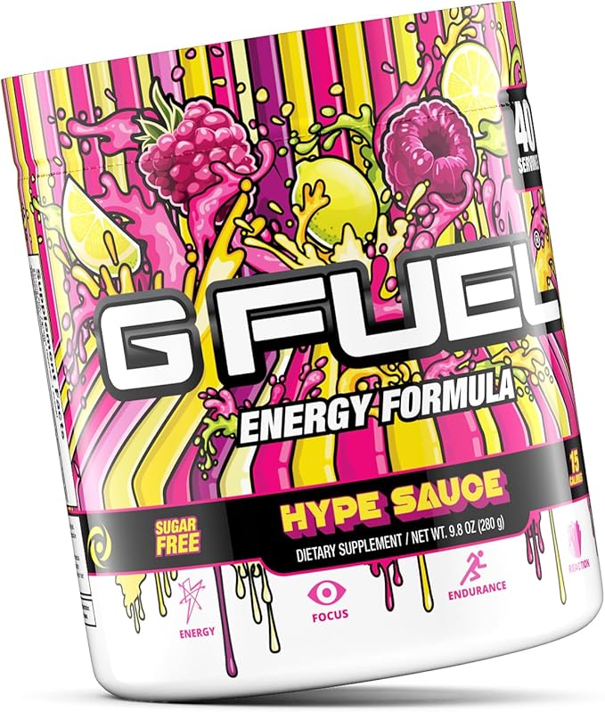 G Fuel Hype Sauce Energy Drink Powder, Pre Workout Caffeine Mix for Gaming, Sugar Free Focus Amino