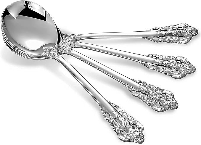 KEAWELL Gorgeous Round Soup Spoon, Set of 4, 18/10 Stainless Steel, Luxury Bouillon Spoon
