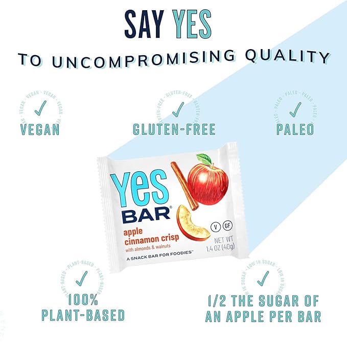 The YES Bar ??Apple Cinnamon Crisp ??Plant Based Protein, Decadent Snack Bar ??Vegan, Paleo, Gluten