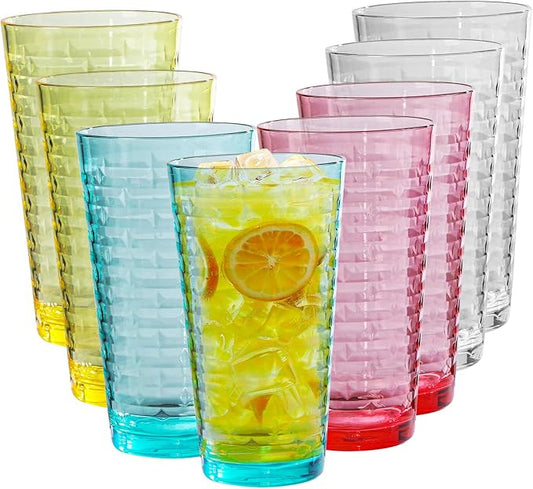 BPA-Free Plastic Tumblers 8 Pack (8x22oz) | Reusable Dishwasher Safe | Stackable Shatterproof Cups