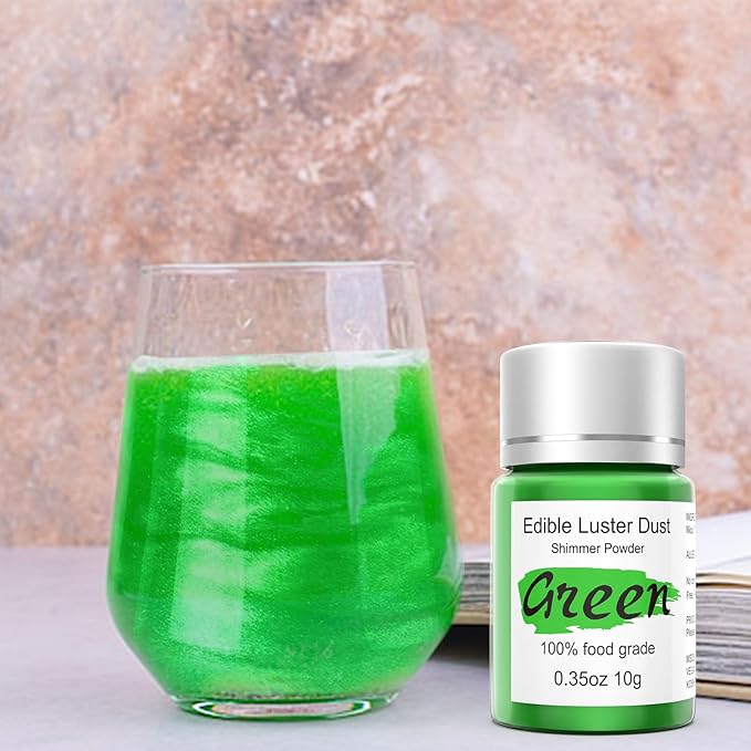 Green Luster Dust Edible Glitter for Cakes Cocktails ??10g Colaele Edible Shimmering Dust for