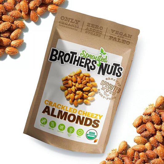 Brothers Nuts Crackled Cheezy Almonds – Organic, Sprouted Almonds – Healthy Keto Snack – Vegan