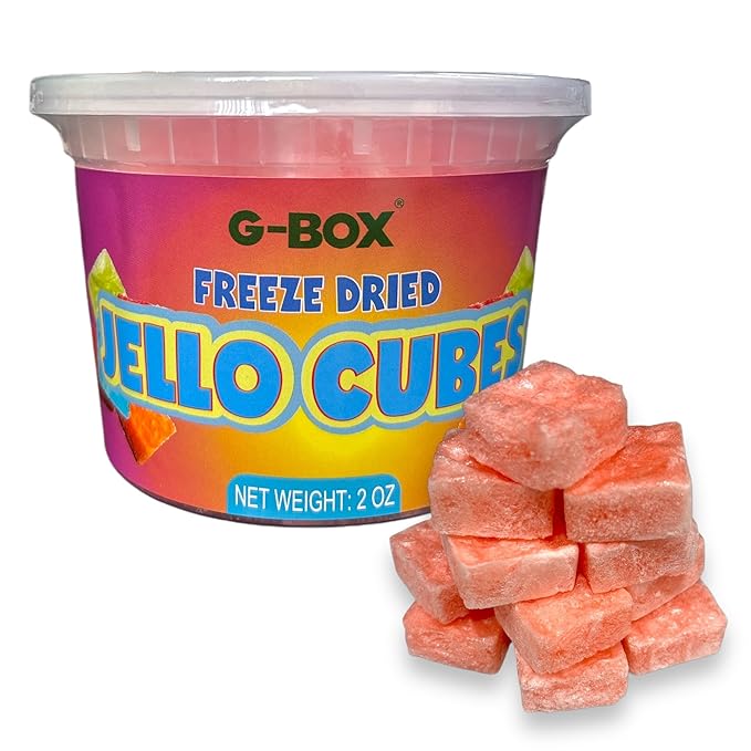G-Box Freeze-Dried Peach Jello Cubes - 2 oz | USA-Made Freeze Dried Jelly| Freeze Dried Candy |