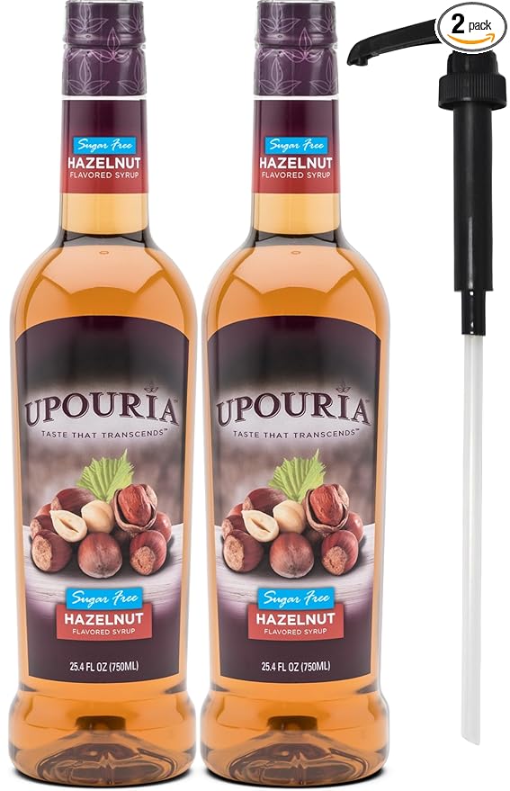 Upouria Sugar Free Hazelnut Coffee Syrup Flavoring, 100% Vegan, Gluten-Free, Kosher, 750 mL Bottle